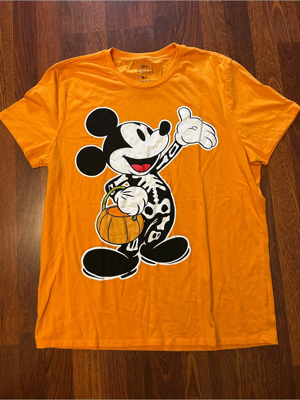 Disney Mickey Mouse Skeleton Halloween Pumpkin T-Shirt Size Adult XL 46/48